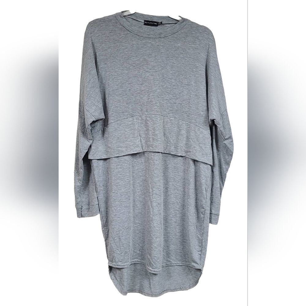 PrettyLittleThing Grey Long Sleeve Jersey Layer T Shirt Dress Size 2 Oversized - Picture 3 of 11